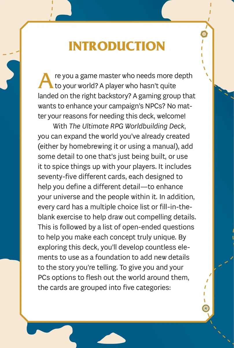 The Ultimate RPG Worldbuilding Deck: 75 Cards to Create and Customize Your Own Game World