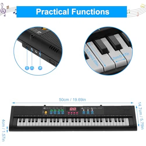 61 Tastiera Musicale Portatile Tasti Tastiera Pianoforte Dispositivo Karaoke Multifunzionale con Microfono Cavo USB Pianoforte Elettrico Strumento Musicale Volume Regolabile Effetto