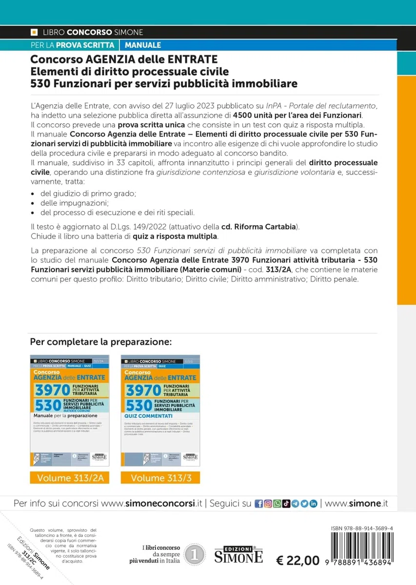 Concorso Agenzia delle Entrate - Elementi di Diritto Processuale Civile – 530 Funzionari per servizi pubblicità immobiliare Manuale