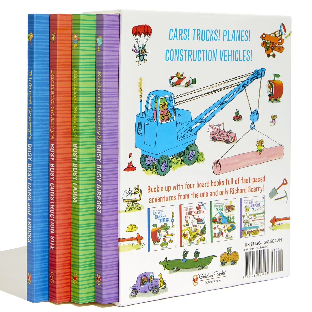 Richard Scarry's Busy Busy Boxed Set: Busy Busy Airport; Busy Busy Cars and Trucks; Busy Busy Construction Site; Busy Busy Farm