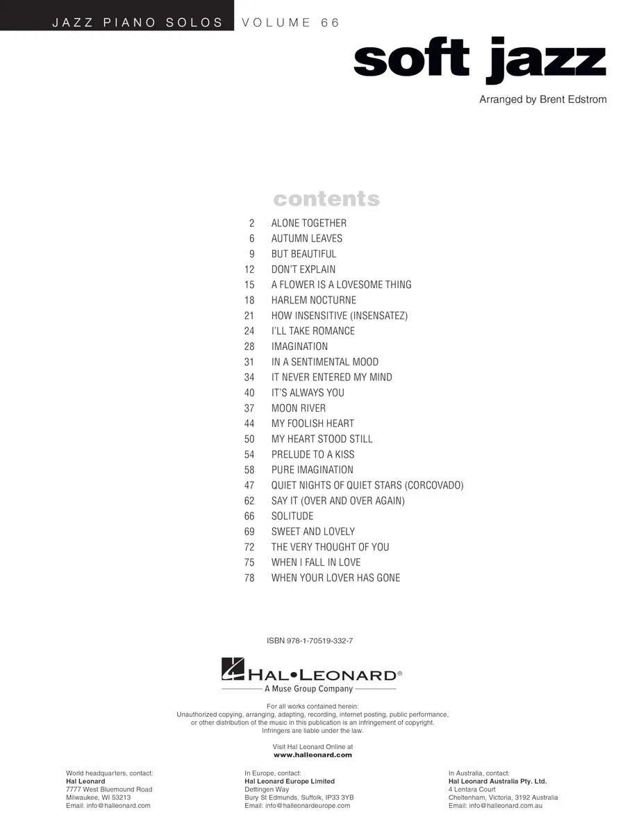 Soft Jazz: Jazz Piano Solos Series Volume 66