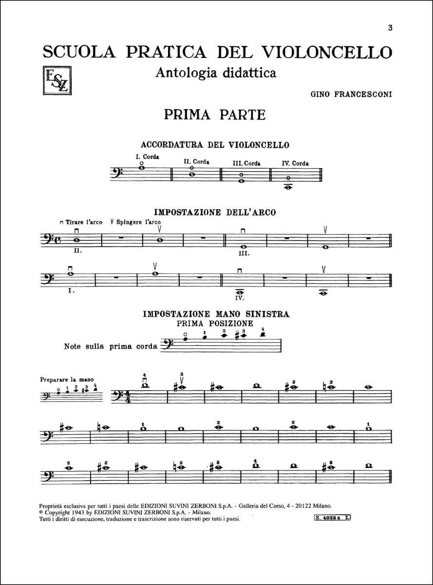 Francesconi Scuola Pratica del Violoncello Antologia Didattica Volume 1 | Metodo Violoncello per Principianti con Esercizi Arco e Diteggiatura | Libro Didattico con Spartiti per Studenti e Insegnanti