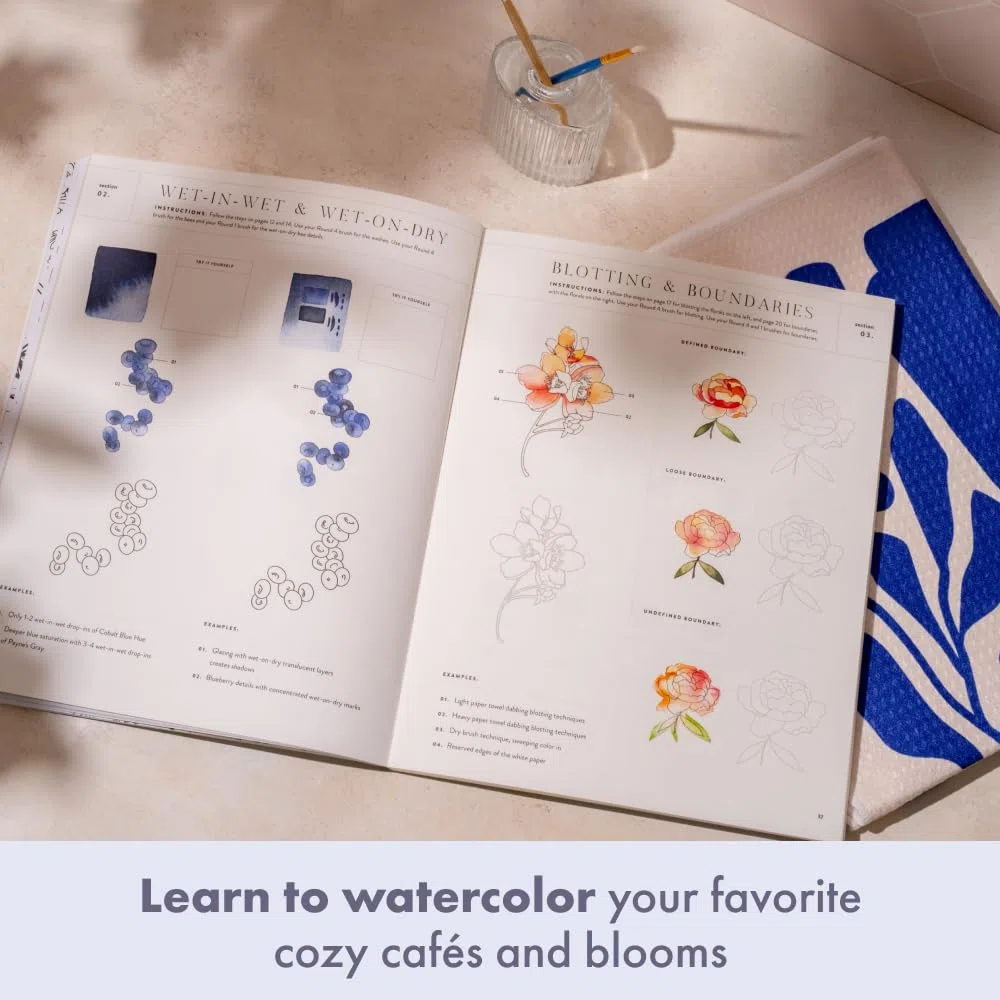 Watercolor Workbook: Café in Bloom: 25 Beginner-Friendly Projects on Premium Watercolor Paper: 3