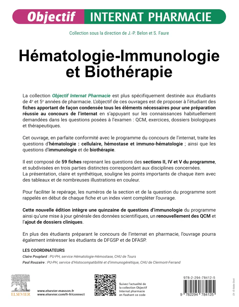 Hématologie-immunologie et biothérapie: L'enseignement en fiches