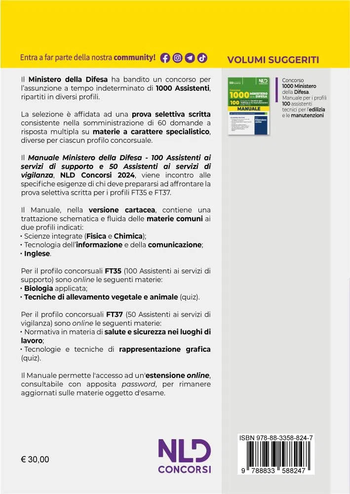 Concorso 1000 assistenti Ministero della Difesa. 100 assistenti ai servizi di supporto e 50 assistenti ai servizi di vigilanza. Con espansione online