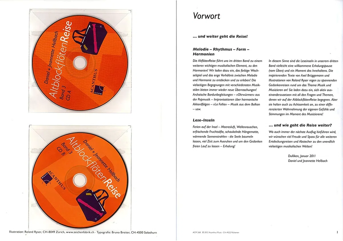 Flûte à bec Voyage Bande 3 – lehrgang pour flûte à bec alto avec 4 CD, coloré Cœur Note Pince et poignée Table – pour enfants à partir de 10 ans