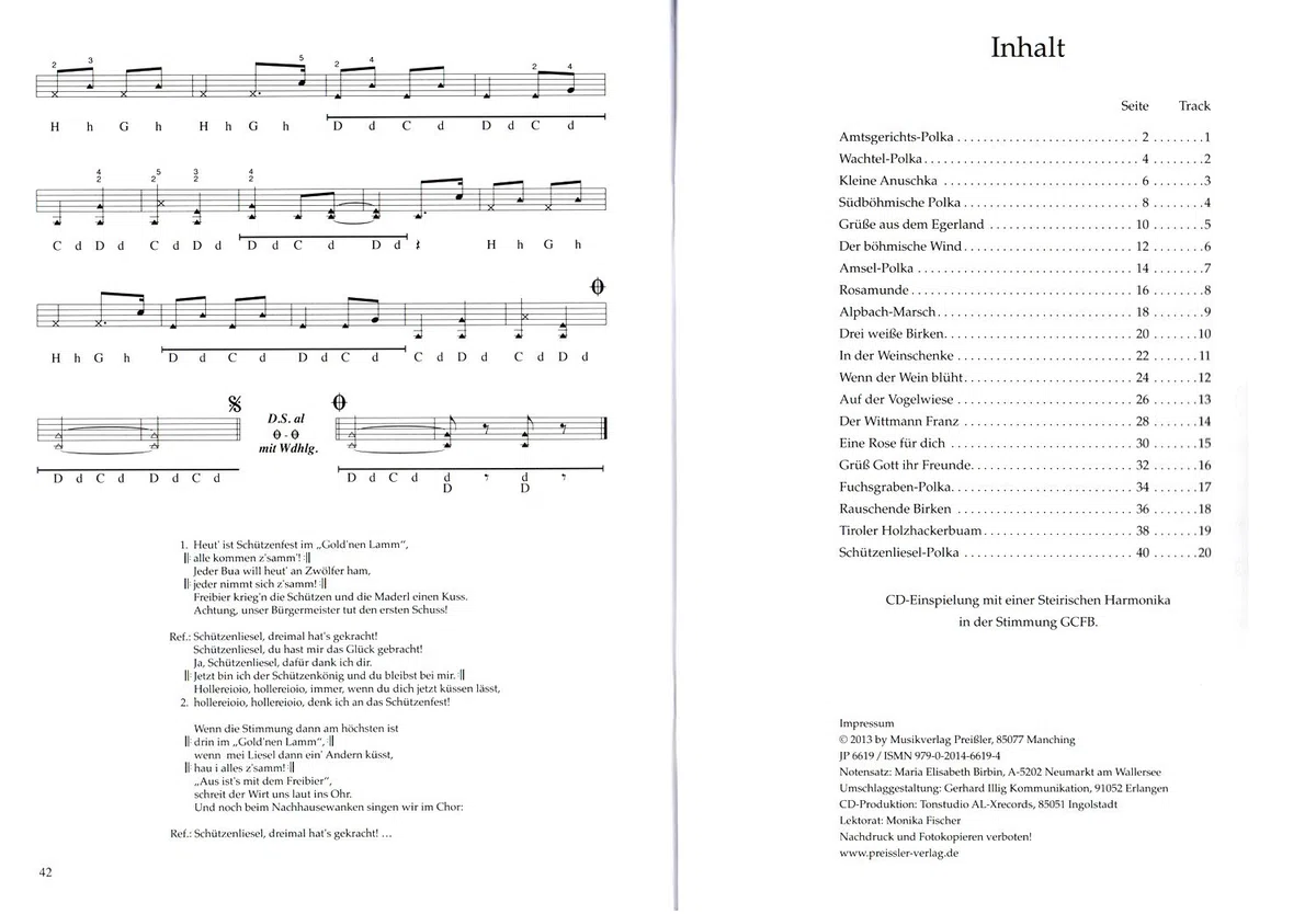 blasmusik Erfolge – 20 popolare titolo AUS Dem Gamma blasmusik arrangiati, di Karl kier Maier per steirische Armonica – con CD, manico Schrift Tabelle e colorata herzfoermiger Note KLAMMER