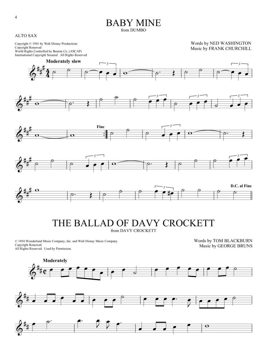 101 Disney Songs. Sassofono Contralto | Raccolta di 101 Canzoni Disney per Alto Sax | Libro di Spartiti Facili da Film e TV per Studio Esecuzione Repertorio e Tempo Libero per Fan Disney