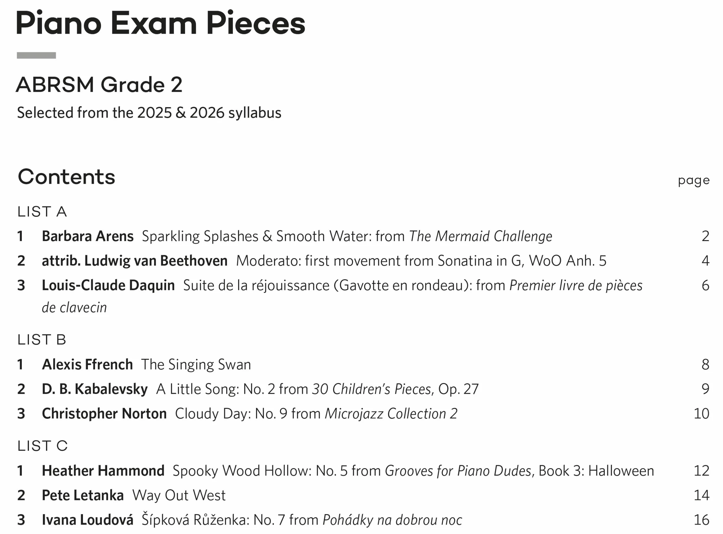 Piano Exam Pieces 2025 & 2026, ABRSM Grade 2 : Selected from the 2025 & 2026 syllabus
