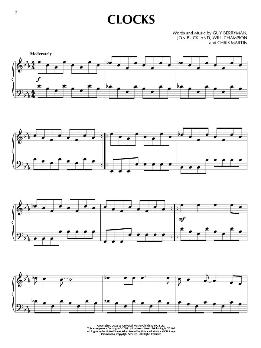 Coldplay For Piano Solo.