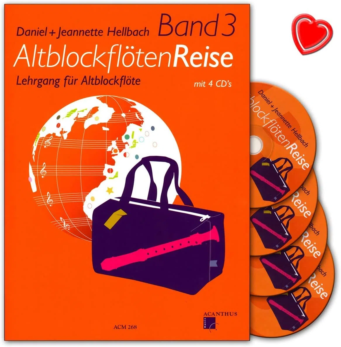 Flûte à bec Voyage Bande 3 – lehrgang pour flûte à bec alto avec 4 CD, coloré Cœur Note Pince et poignée Table – pour enfants à partir de 10 ans