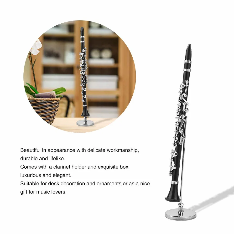 Clarinetto in Miniatura con Supporto e, Mini Strumento Musicale da 16 Cm Mini Clarinetto Modello Clarinetto in Metallo Strumento Ornamento Decorazione Display Modello