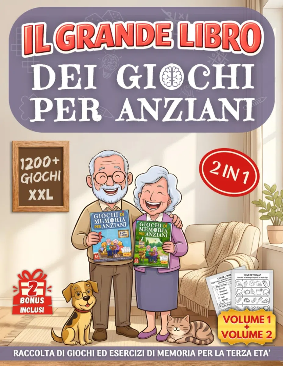 IL GRANDE LIBRO DEI GIOCHI PER ANZIANI: Raccolta di 1200+ Giochi ed Esercizi di Memoria per Alzheimer o Demenza Senile con Caratteri Grandi XXL – Passatempo per la Terza Età