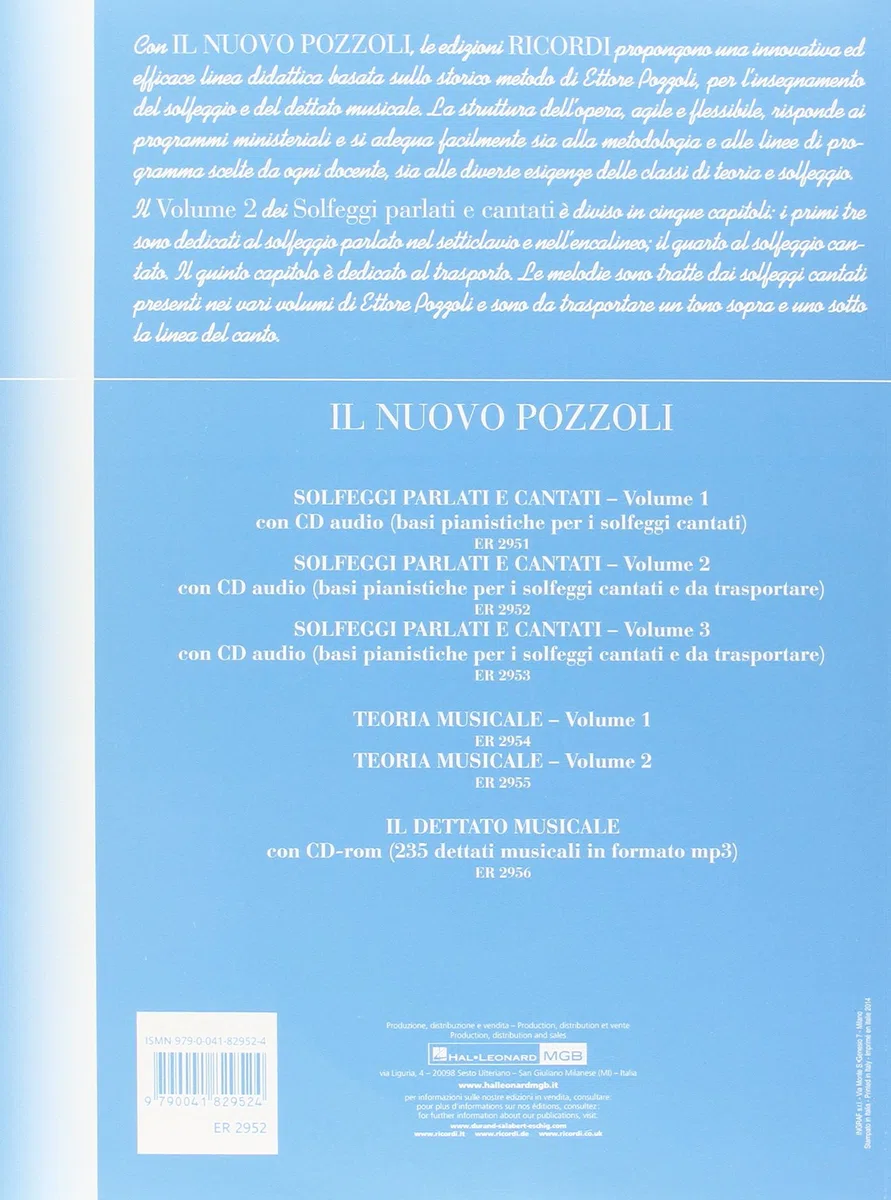 Ettore Pozzoli Il Nuovo Solfeggi Parlati e Cantati Vol. 2 | Corso di Solfeggio con CD Audio Incluso | Esercizi Ritmici, Intonazione e Lettura Musicale Avanzata | Libro per Studenti e Scuole di Musica