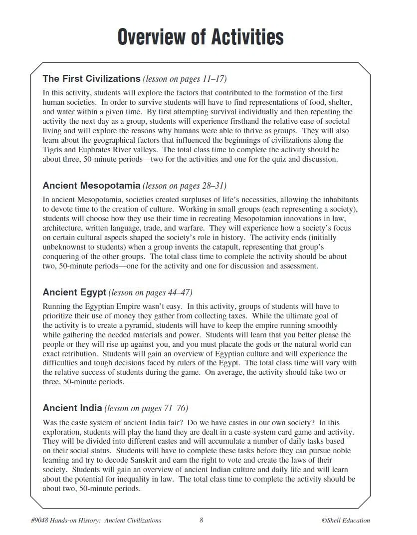 Hands-on History: Ancient Civilizations Activities : Ancient Civilizations Activities