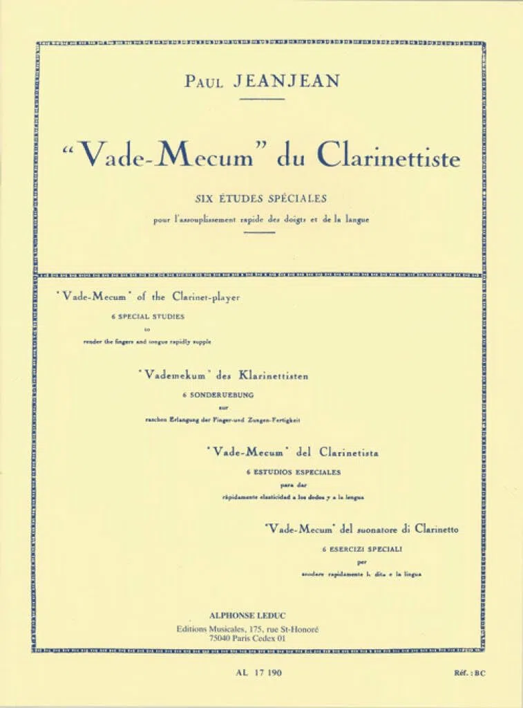 Jeanjean P. - Vademecum del Clarinetista (6 Estudios especiales) para Clarinete