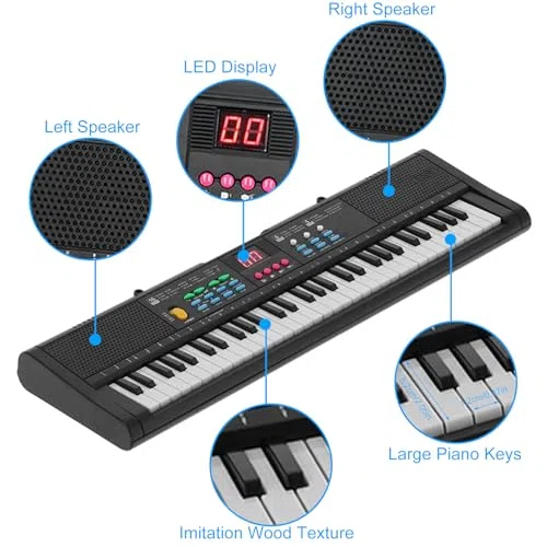61 Tastiera Musicale Portatile Tasti Tastiera Pianoforte Dispositivo Karaoke Multifunzionale con Microfono Cavo USB Pianoforte Elettrico Strumento Musicale Volume Regolabile Effetto