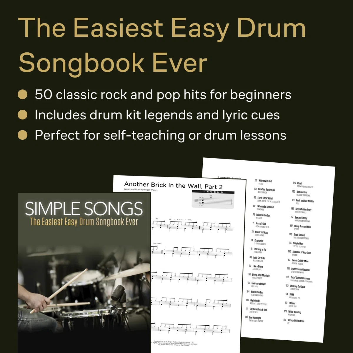 Canzoni Semplici: Il Libro Di Canzoni Per Batteria Più Semplice Di Sempre - Versione Inglese: The Easiest Easy Drum Songbook Ever