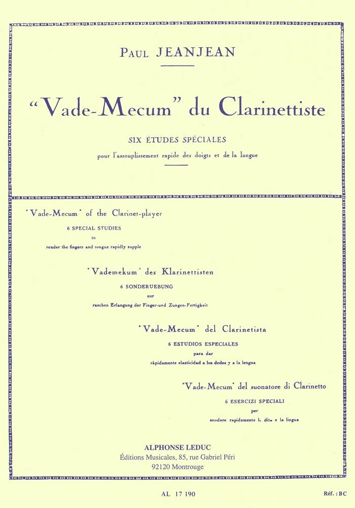 Jeanjean P. - Vademecum del Clarinetista (6 Estudios especiales) para Clarinete