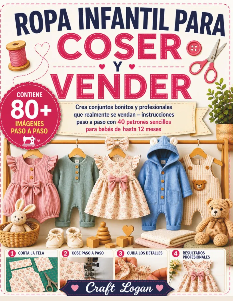 ROPA INFANTIL PARA COSER Y VENDER: Crea conjuntos bonitos y profesionales que realmente se vendan – instrucciones paso a paso con 40 patrones sencillos para bebés de hasta 12 meses
