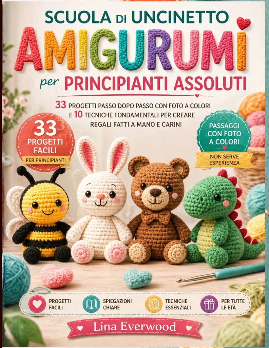 Scuola Di Uncinetto Amigurumi Per Principianti Assoluti: 33 progetti passo dopo passo con foto a colori e 10 tecniche fondamentali per creare regali fatti a mano e carini