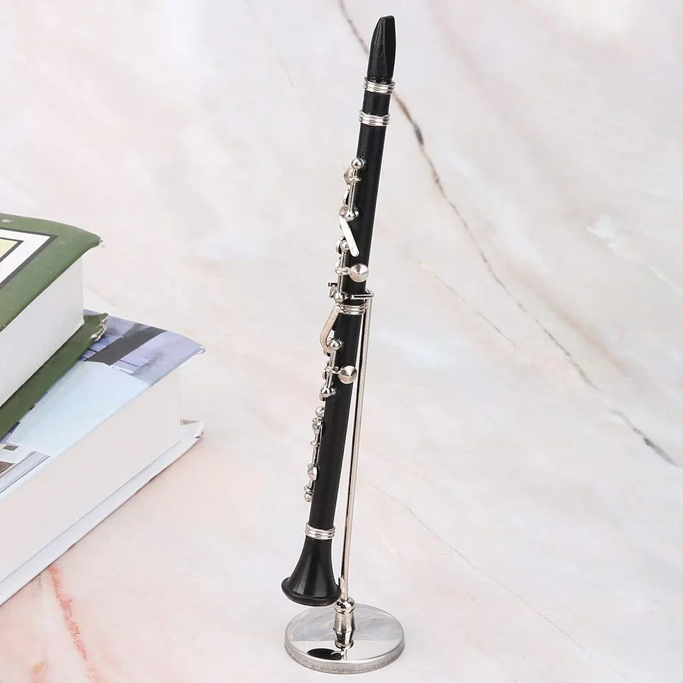 Clarinetto in Miniatura con Supporto e, Mini Strumento Musicale da 16 Cm Mini Clarinetto Modello Clarinetto in Metallo Strumento Ornamento Decorazione Display Modello