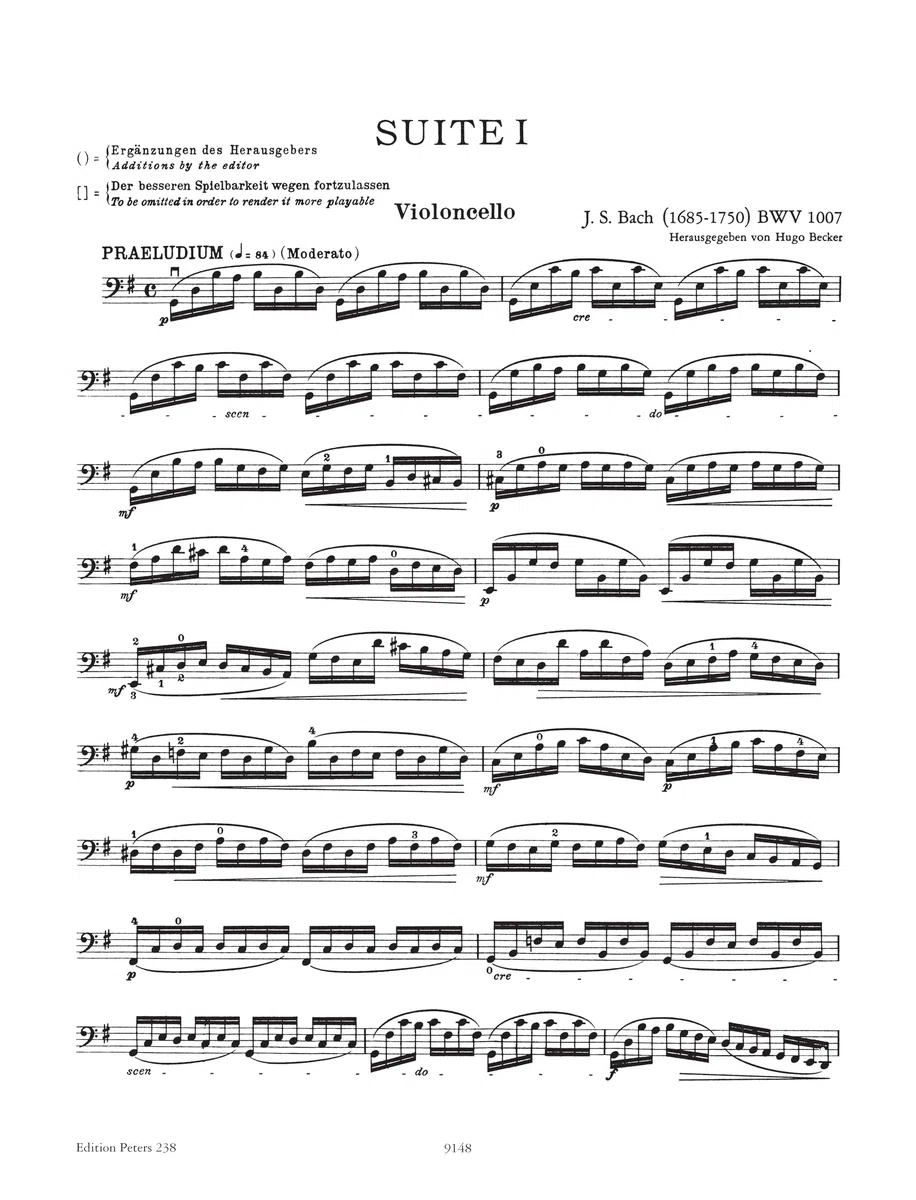 Bach: Cello Suites BWV 1007-1012 for Cello Solo (EP238)