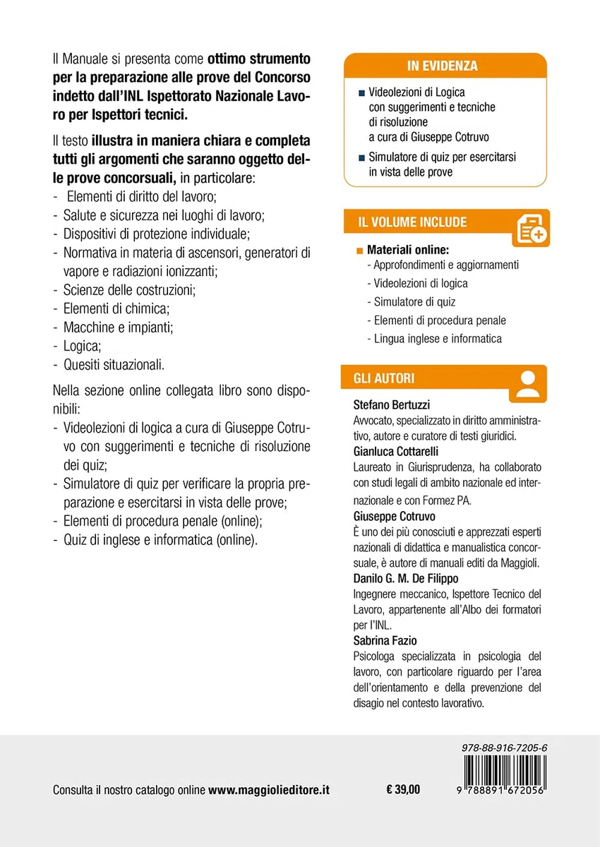Concorso INL 2024 (previsti 750 posti) - Ispettori Tecnici - Teoria e Test per tutte le prove