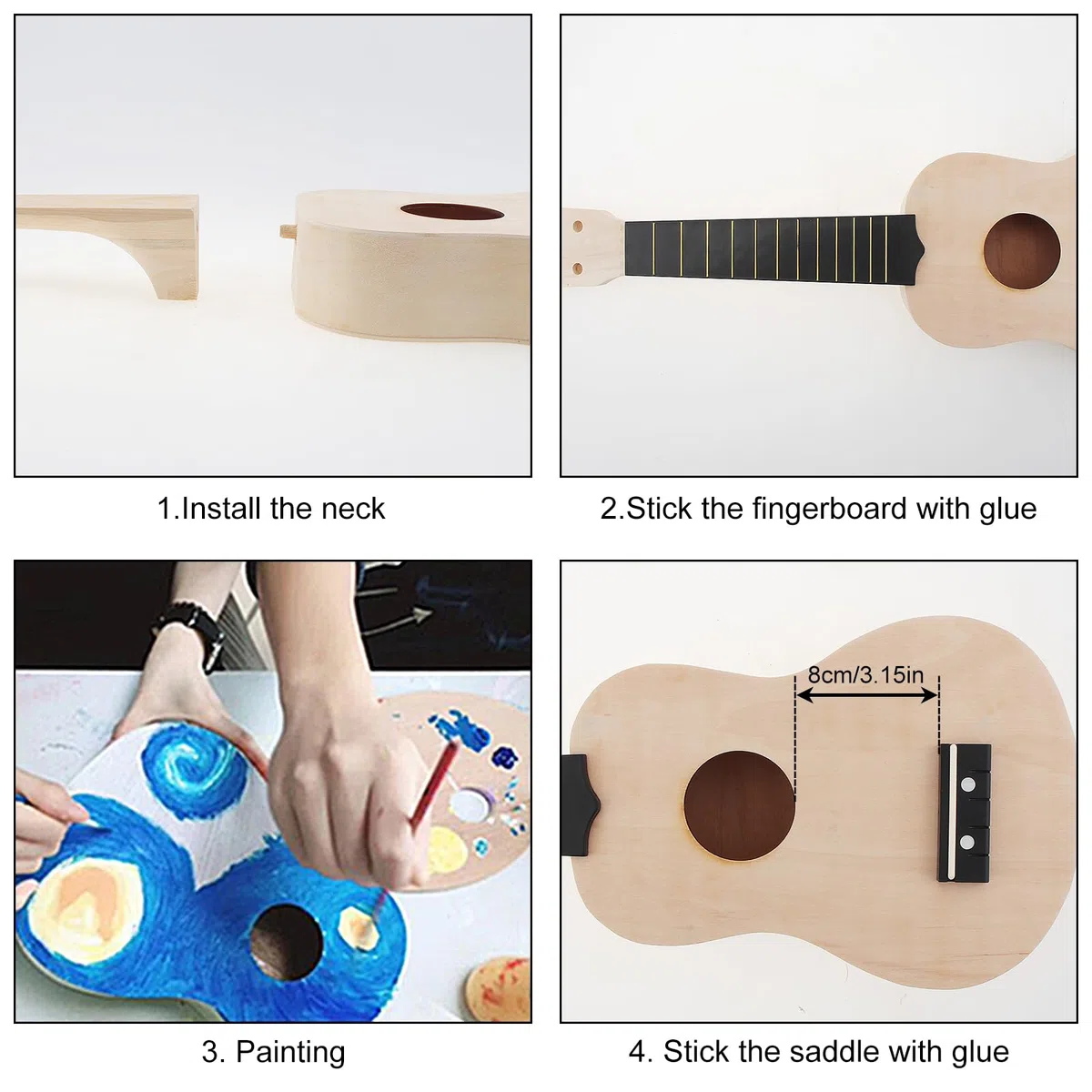 Ukulele soprano hawaiano in kit di montaggio fai da te da 53,3 cm con strumenti di montaggio per amici, famiglia, dilettanti