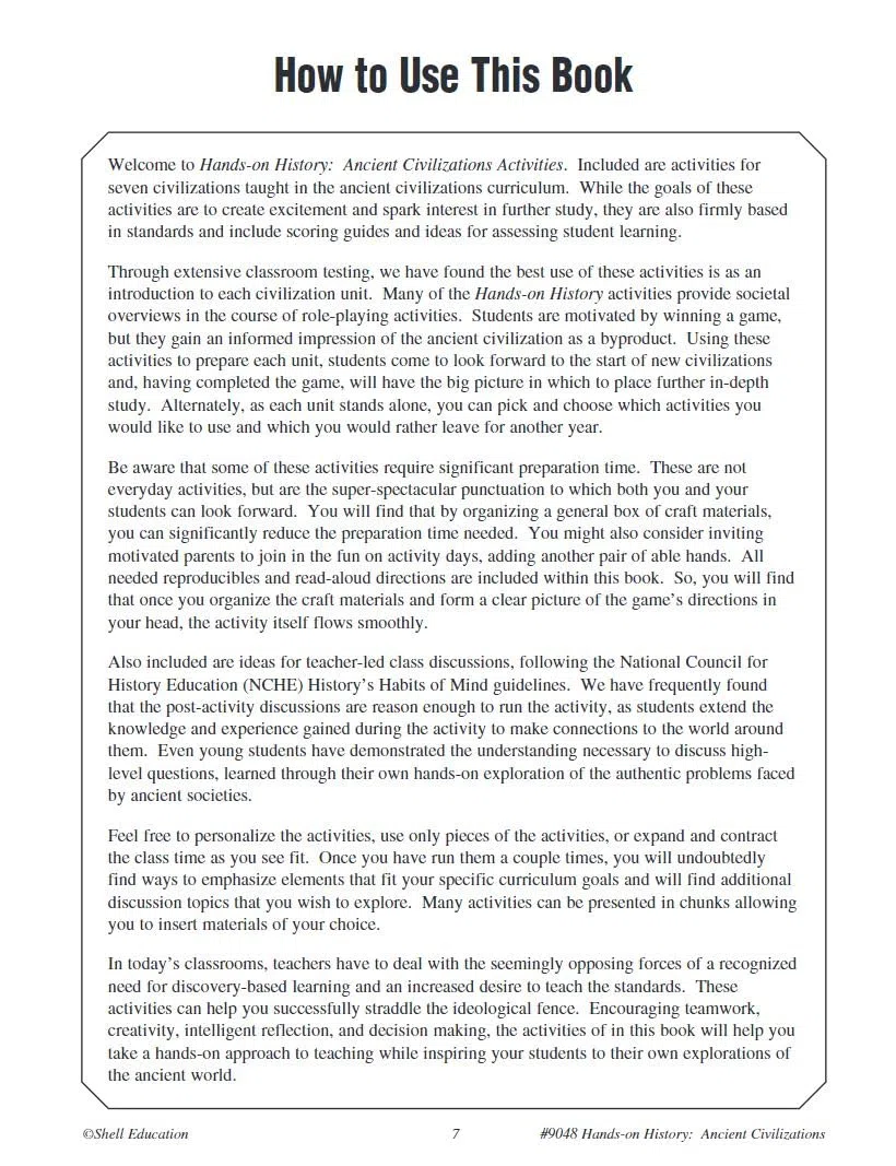Hands-on History: Ancient Civilizations Activities : Ancient Civilizations Activities