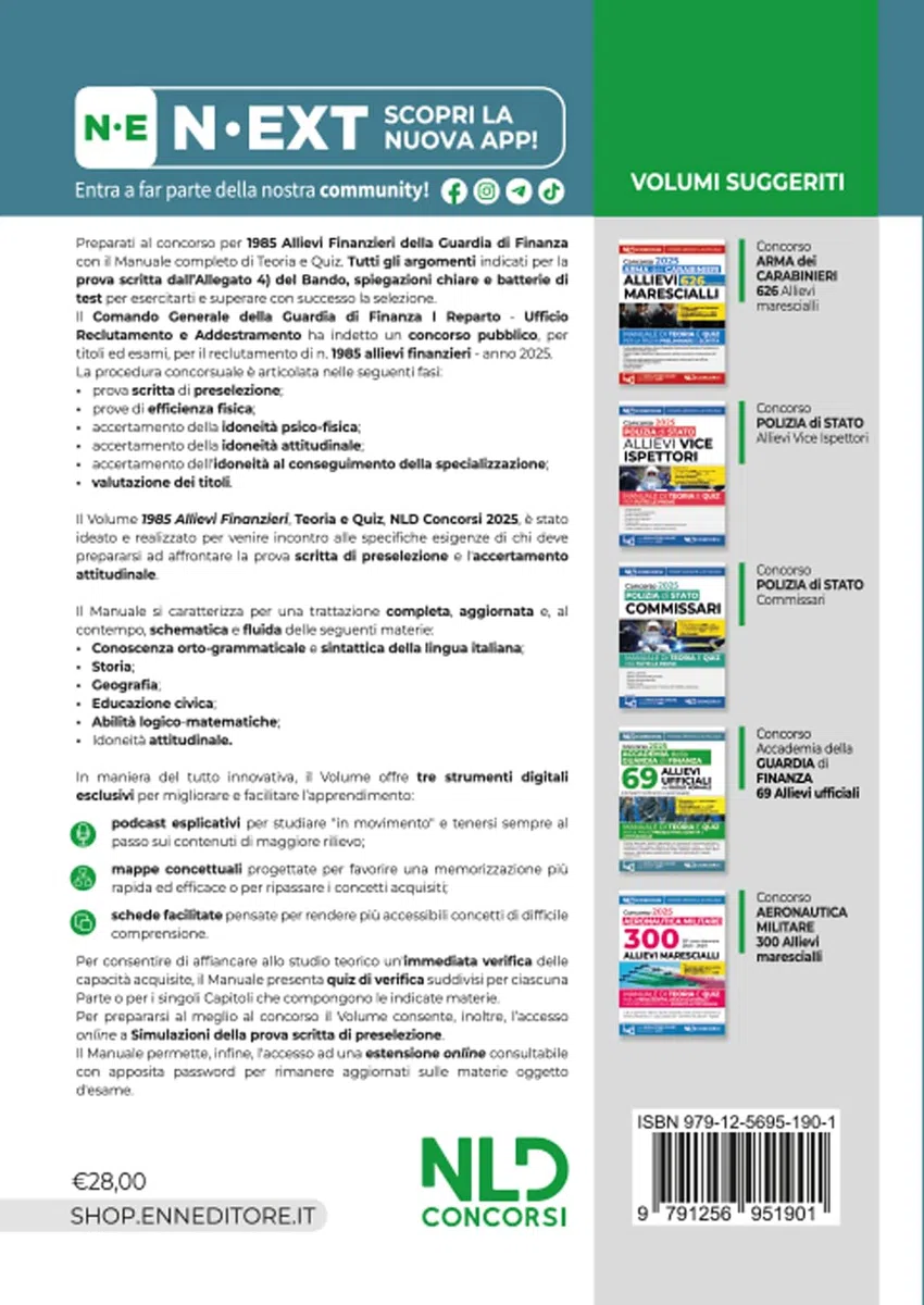 Concorso 1985 allievi finanzieri Guardia di Finanza 2025. Manuale di teoria e quiz con tutte le materie per la prova scritta