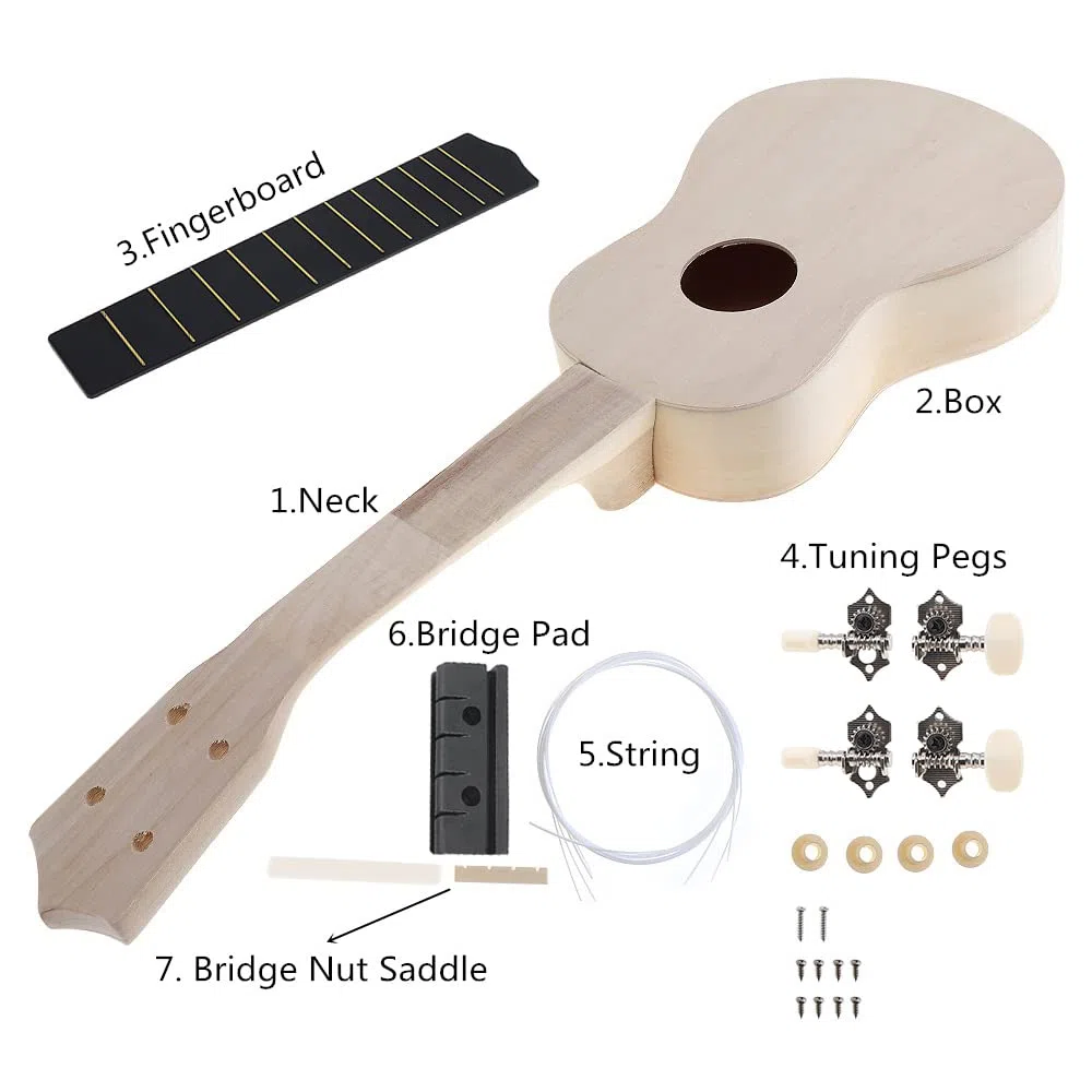 Ukulele soprano hawaiano in kit di montaggio fai da te da 53,3 cm con strumenti di montaggio per amici, famiglia, dilettanti